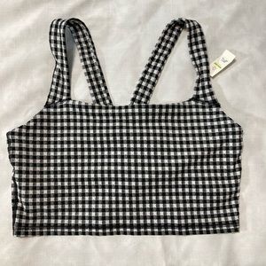 Black & White crop top with built-in sports bra